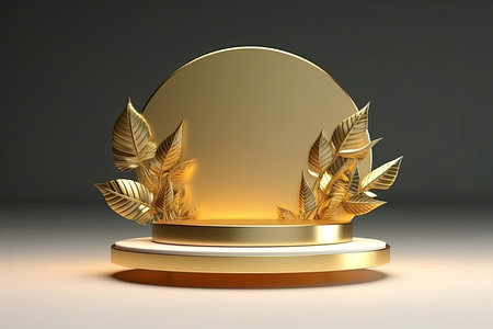3d render of golden podium for product presentation. Abstract background.の素材