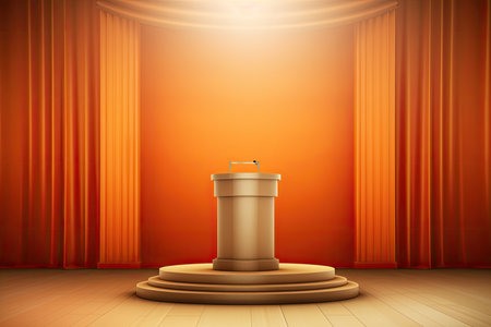 Podium with podium and spotlight on stage background. Vector illustration.の素材