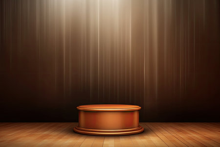 Podium with lighting effect on wooden floor background. Vector illustration.の素材