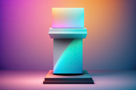 3d rendering of a podium with a stand on a colorful backgroundの素材