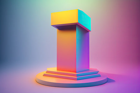 3d rendering of a colorful podium in the form of number oneの素材