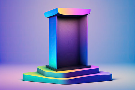 Colorful podium for product presentation on blue background. 3d renderingの素材