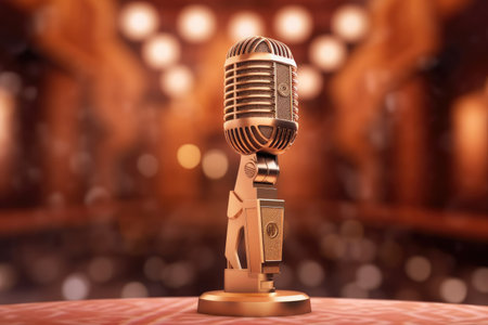 A microphone on a vibrant colorful background for music studioの素材