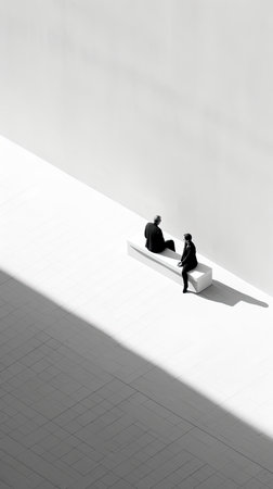 A Painting of two people sitting in the middle of a line, Generative AIの素材