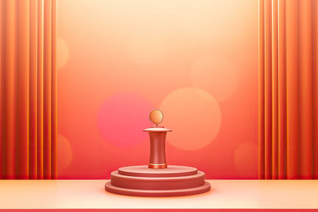 Podium on red curtain background. Vector illustration. Eps 10.の素材