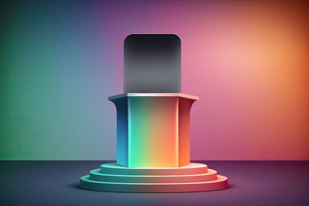 Illustration of a podium and stand on a multicolored backgroundの素材