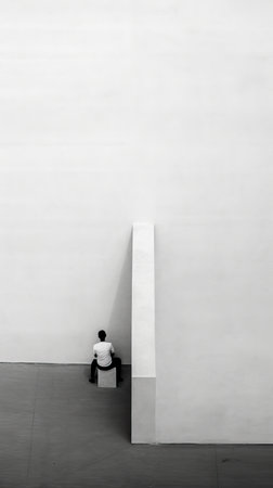 A Painting of two people sitting in the middle of a line, Generative AIの素材