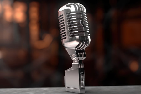 A microphone on a vibrant colorful background for music studioの素材