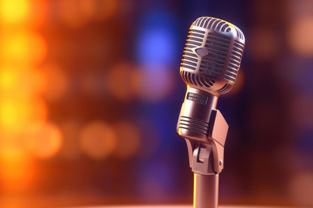 A microphone on a vibrant colorful background for music studioの素材