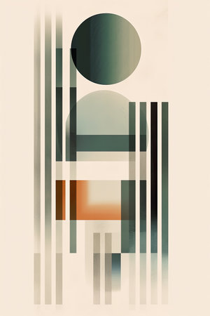 A painting of a geometric figure with bauhaus circles and linesの素材