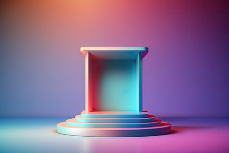 Stage podium with lighting. Award ceremony concept. 3D Renderingの素材