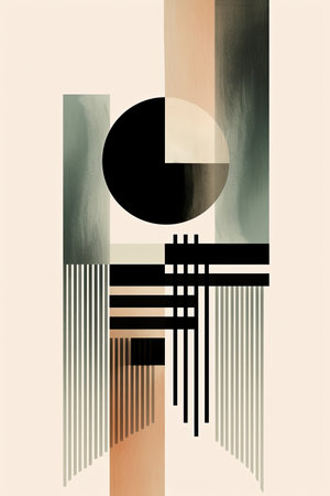 A painting of a geometric figure with bauhaus circles and linesの素材