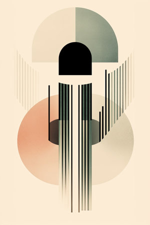 A painting of a geometric figure with bauhaus circles and linesの素材