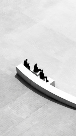 A Painting of two people sitting in the middle of a line, Generative AIの素材