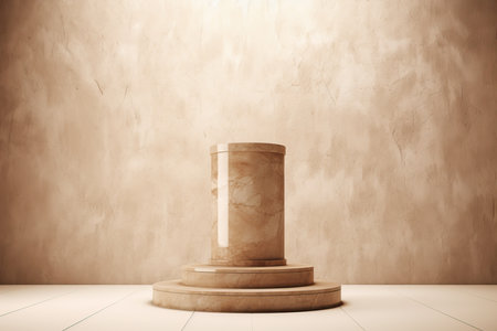 3d rendering of a marble pedestal in front of a concrete wallの素材