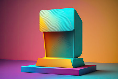 3d rendering of abstract geometric forms. Glossy colorful podium for your design.の素材