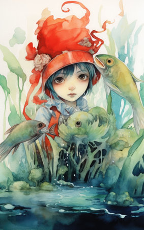 A painting of The bad seed watercolor storybook coverの素材