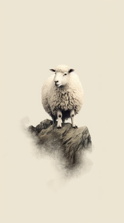 A sheep in a forest with a dark background, AI Generatedの素材