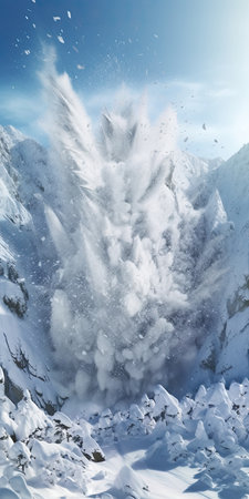 A waterfall in the snow with snow on the bottomの素材