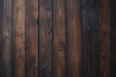 A wooden wall with a dark brown stain, close up of a wood wall with a dark backgroundの素材