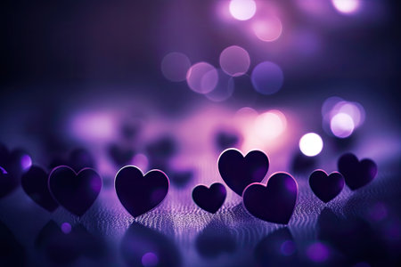 Abstract Bokeh Purple Hearts Valentine Day Background,  Generative AIの素材