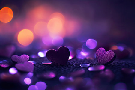 Abstract Bokeh Purple Hearts Valentine Day Background,  Generative AIの素材