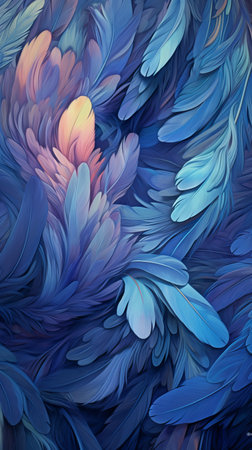 Abstract Blue Feather Wallart Mockup, Generative AIの素材
