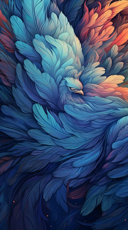 Abstract Blue Feather Wallart Mockup, Generative AIの素材