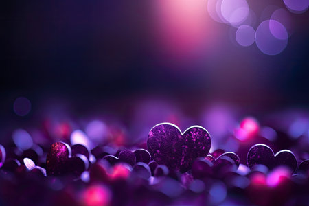 Abstract Bokeh Purple Hearts Valentine Day Background,  Generative AIの素材