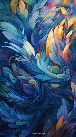 Abstract Blue Feather Wallart Mockup, Generative AIの素材