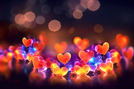 Abstract Bokeh Hearts Valentine Day Background,  Generative AIの素材