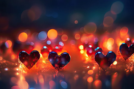 Abstract Bokeh Hearts Valentine Day Background,  Generative AIの素材