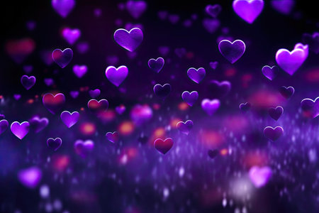 Abstract Bokeh Purple Hearts Valentine Day Background,  Generative AIの素材