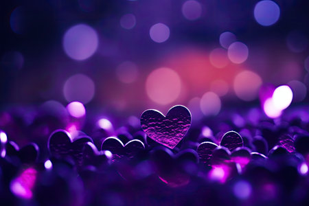 Abstract Bokeh Purple Hearts Valentine Day Background,  Generative AIの素材