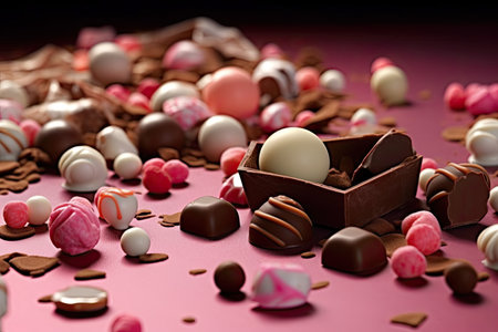 Chocolates Scattered on a table, Generative AIの素材