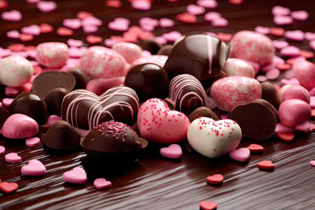 Chocolates Scattered on a table, Generative AIの素材