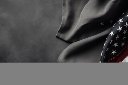 Closeup of American flag on dark background. 3D rendering.の素材