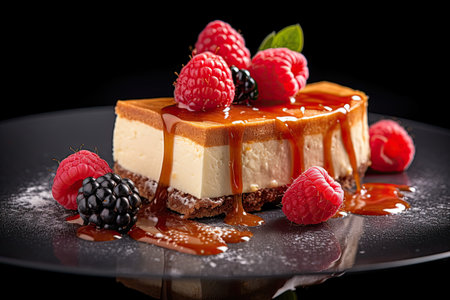 Amazing raspberry Cheese cake, dripping chocolate, Generative AIの素材