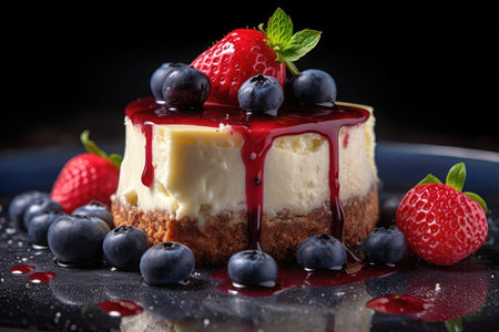 Amazing raspberry Cheese cake, dripping chocolate, Generative AIの素材