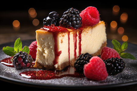 Amazing raspberry Cheese cake, dripping chocolate, Generative AIの素材