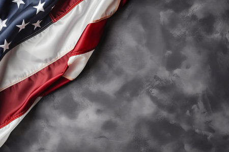 American flag on grey background, top view with space for text. Memorial day celebrationの素材