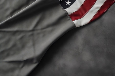 Closeup of Ruffled American Flag on Dark Textured Background with Copy Spaceの素材