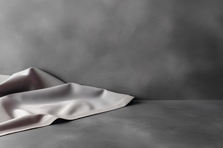 White silk fabric on a gray background. 3d rendering mock upの素材