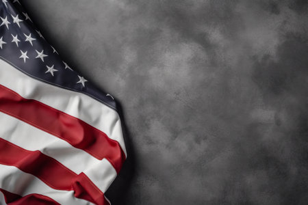 American flag on grey background, top view with space for text. Memorial dayの素材