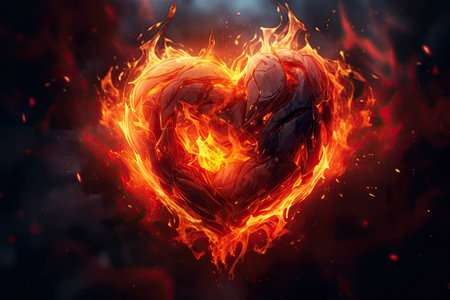Broken Heart in Fire valentines Sadmess, Generative AIの素材
