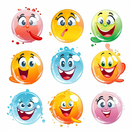 Cartoon characters with different expressions, Generative AIの素材
