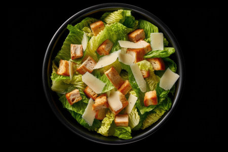 Caesar salad top view black background Generative AIの素材