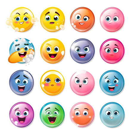 Cartoon characters with different expressions, Generative AIの素材