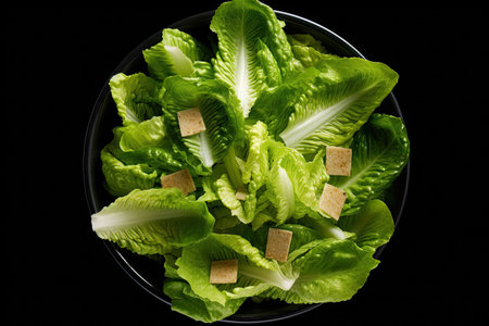 Caesar salad top view black background Generative AIの素材