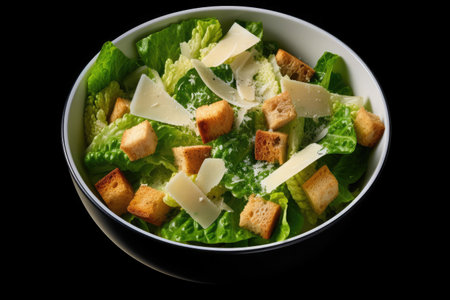 Caesar salad top view black background Generative AIの素材
